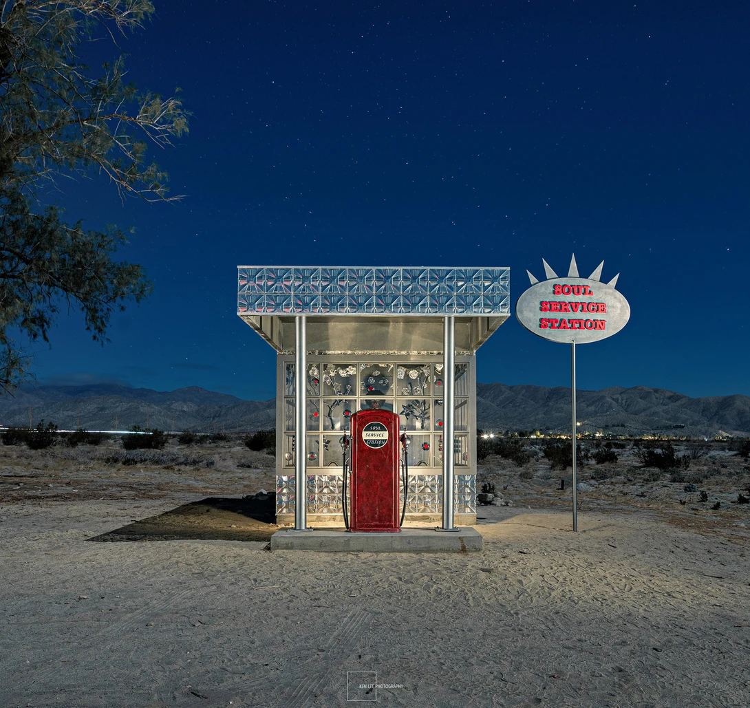 Desert X art installation photographed at night