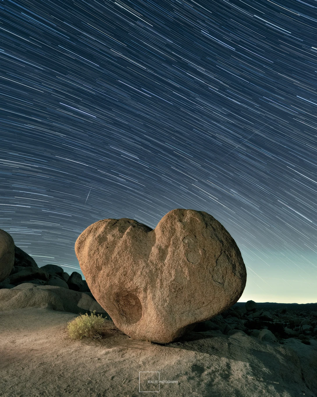 Heart Rock at night with star trails, Joshua Tree National Park, CA