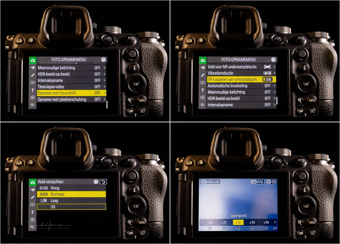 Unfortunately I have only screen captured in the Dutch language. However, it's the familiair Nikon menu.
