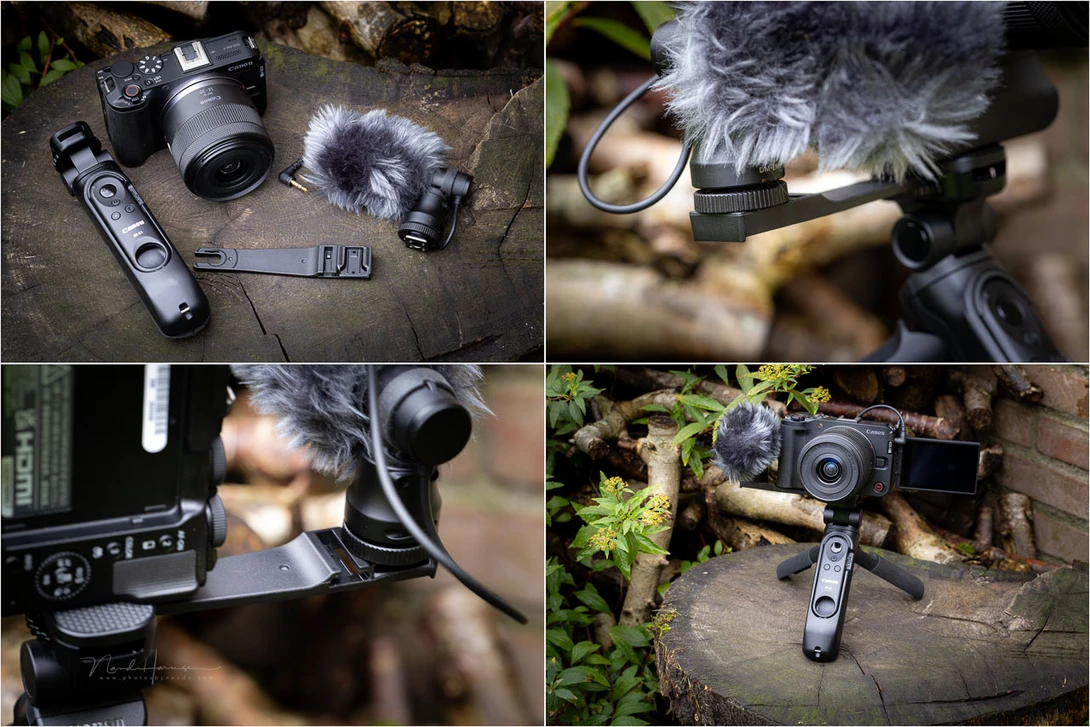 I received the camera with the tripod grip and microphone. It's a nice and complete package to start filming.