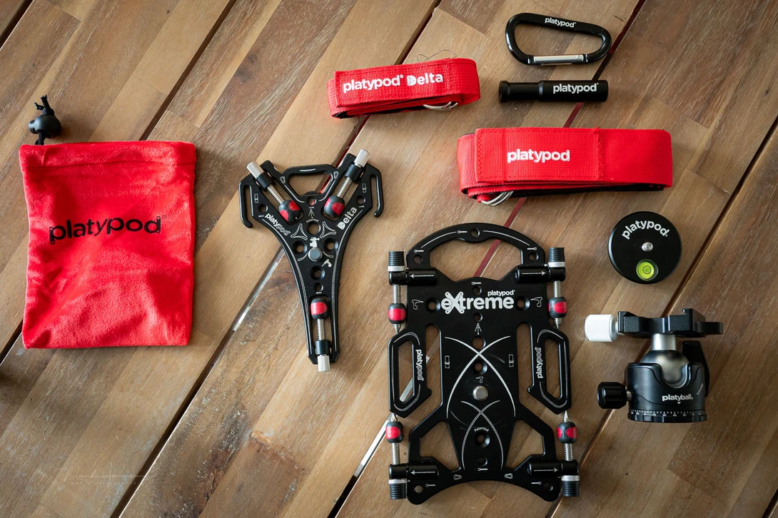 The Platypod Delta and Extreme with accessories.
