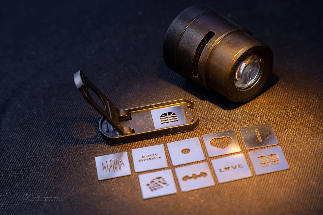 There are ten slides for the projector. These are small, so be careful and don't loose them.