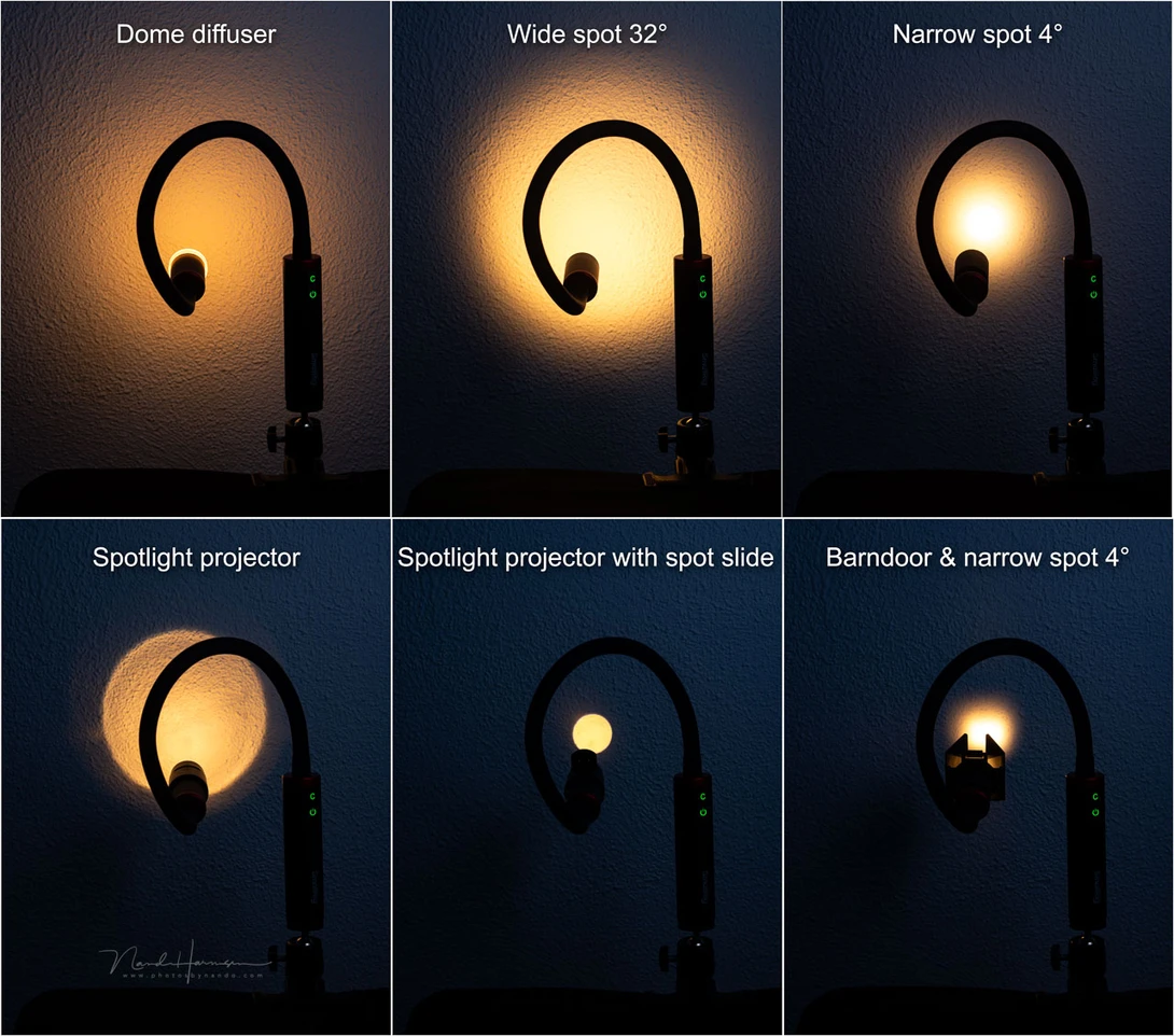 The spot size compared. For reference, I placed the light at 15 cm from the surface.