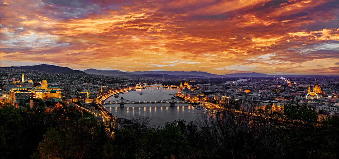 View Fire Over the Danube - Budapest at Dusk by Kyle Foreman