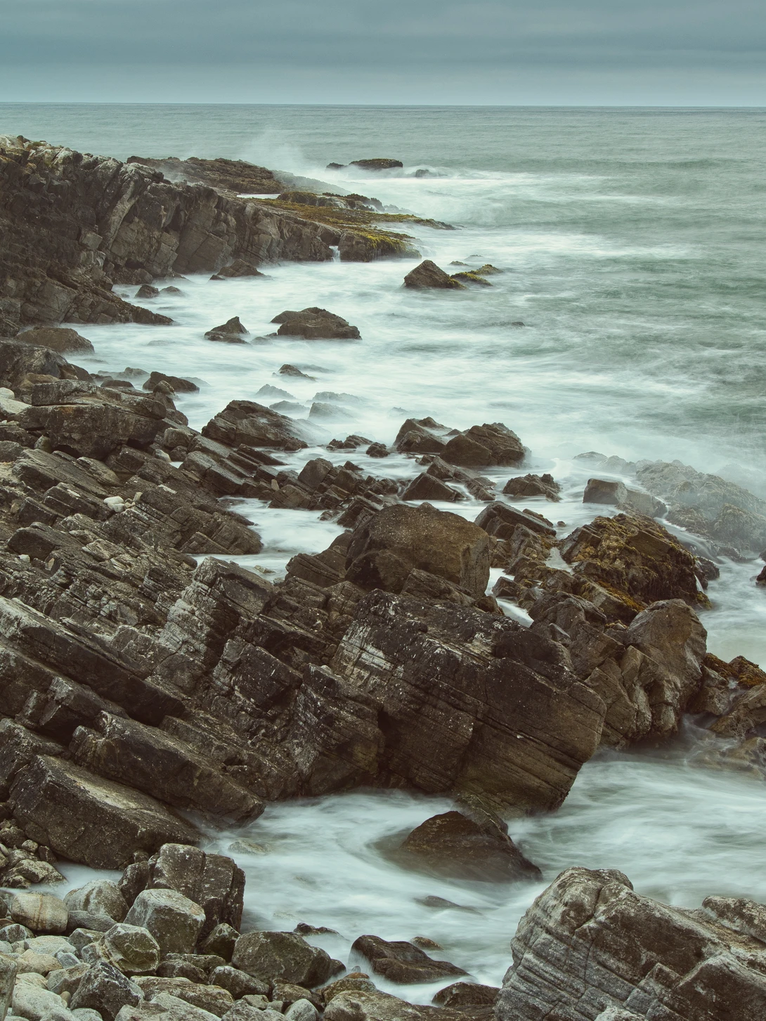 View Pescadero Beach slanted rocks. by David Medeiros