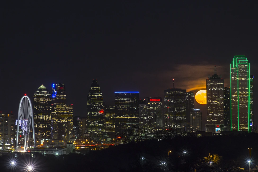 View Dallas skyline and the Supermoon by Nick Blackhall