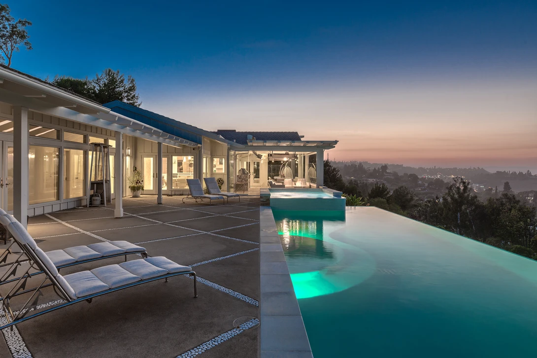 View California Rolling Hills Backyard Pool Sunset by Fraser Almeida
