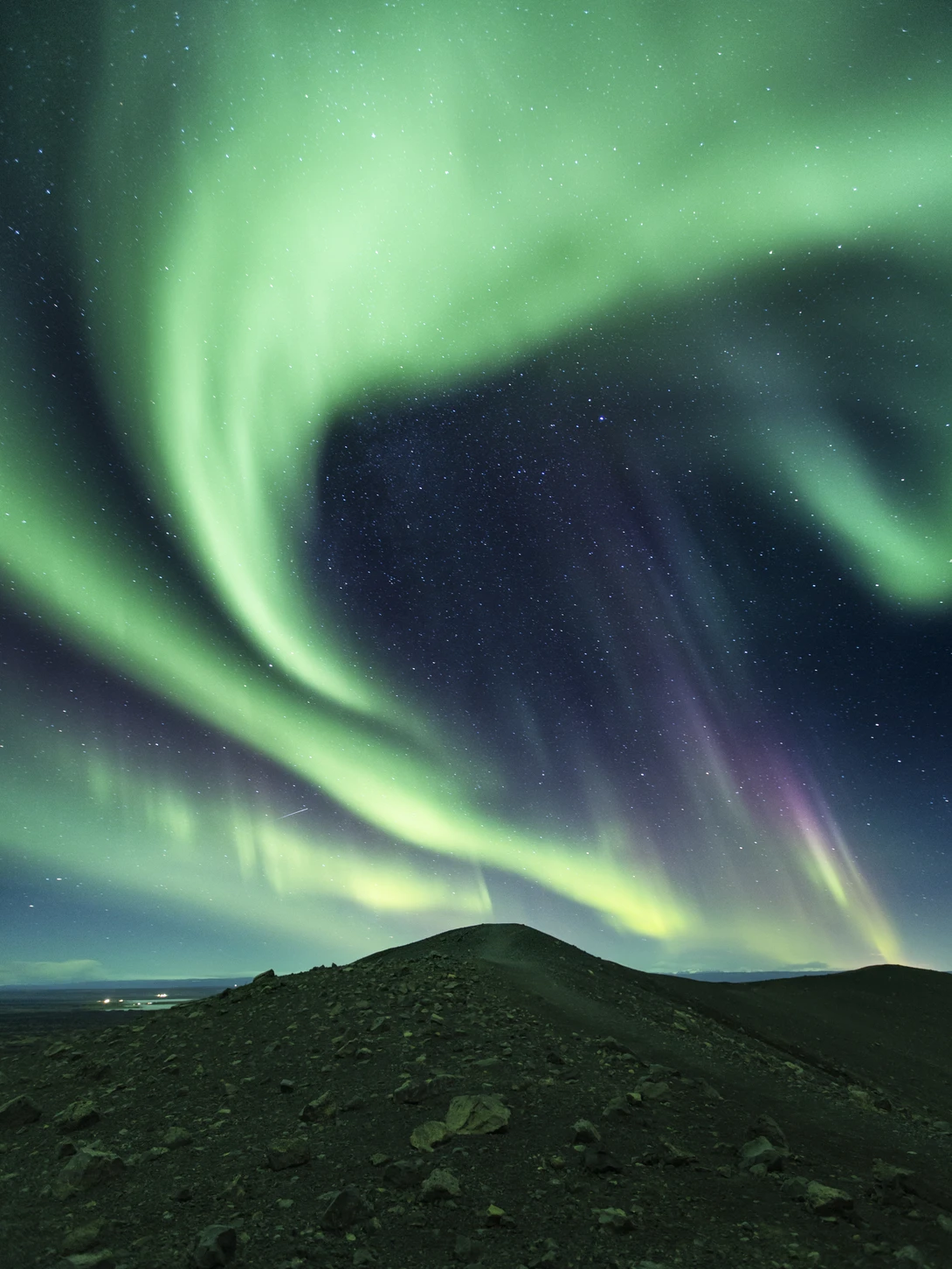View Auroras above Hverfjall by Mads Peter Iversen