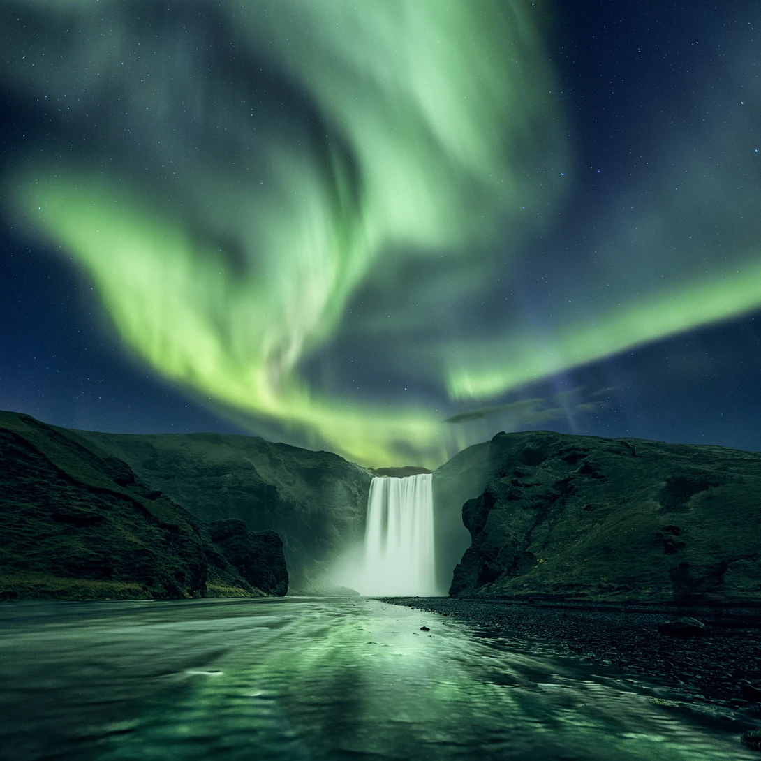 View Skogafoss aurora by Mads Peter Iversen