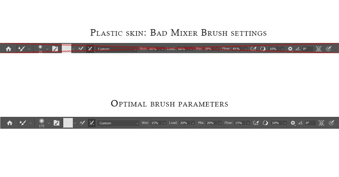 View Correct vs. Incorrect Mixer Brush Settings for Preserving Skin Texture by IULIANA RETOUCH