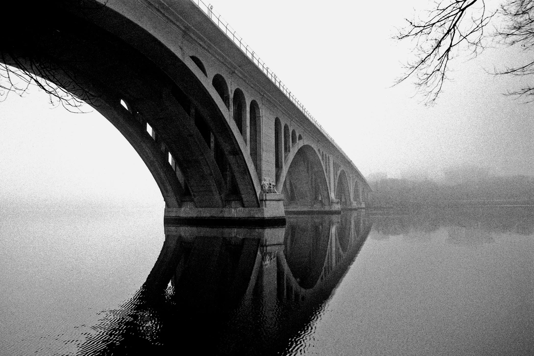 View Key Bridge in fog, Washington, DC by Bill Jonscher