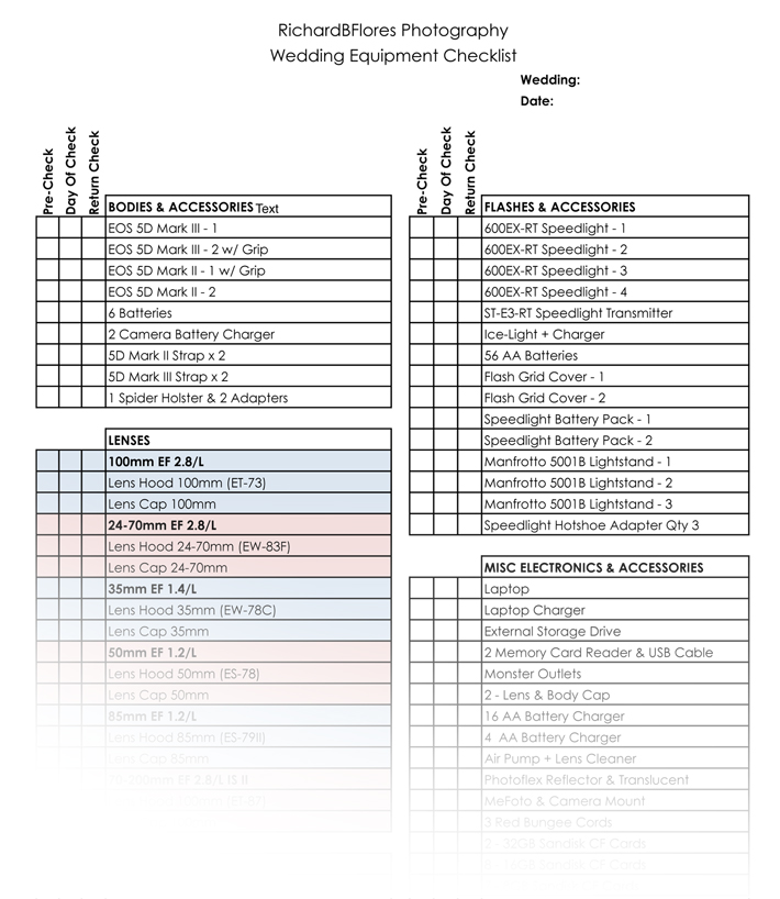 photographer gear list